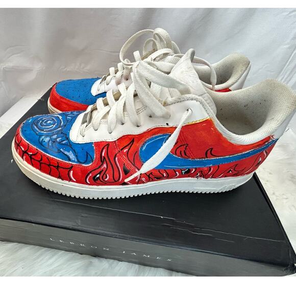 Men's 13 Nike Air Force One Customized Red Blue Flames Rose GUC - Picture 1 of 13